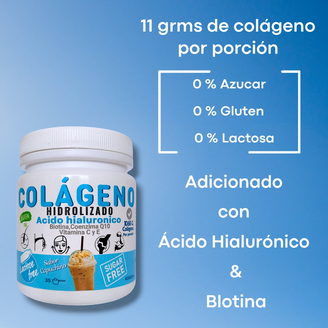 Colágeno hidrolizado adicionado con acido hialurónico,Biotina ,Coenzima Q10 Vitamina CyE